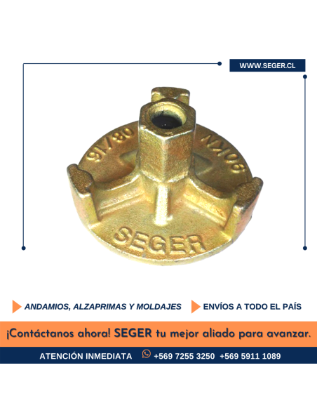 TUERCA PLATO FIJA SEGER 15/17 x 110 MM C/ 3 ALAS