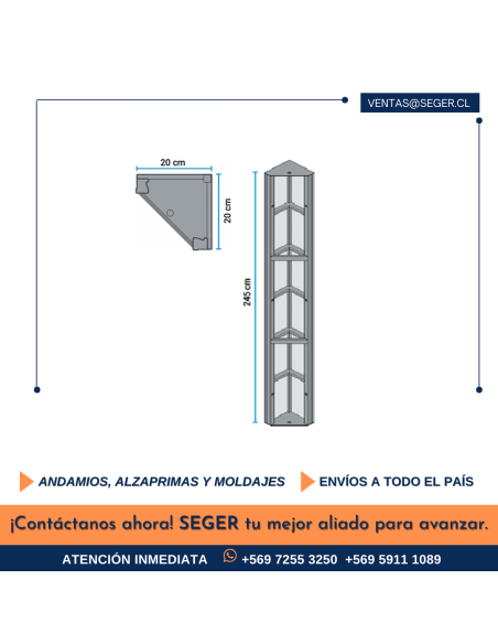 ESQUINERO INTERIOR 200 x 200 x 2520 PARA MOLDAJE