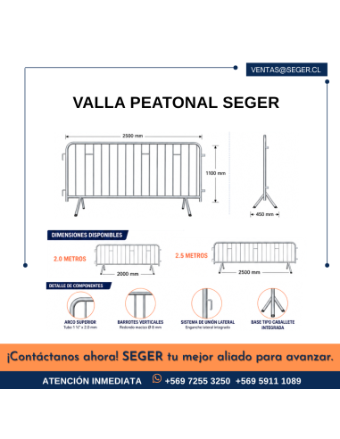Valla Peatonal SEGER 2.0mt | Pintura al Horno | Stock Hoy