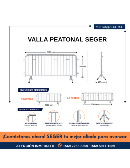 Valla Peatonal SEGER 2.0mt | Pintura al Horno | Stock Hoy